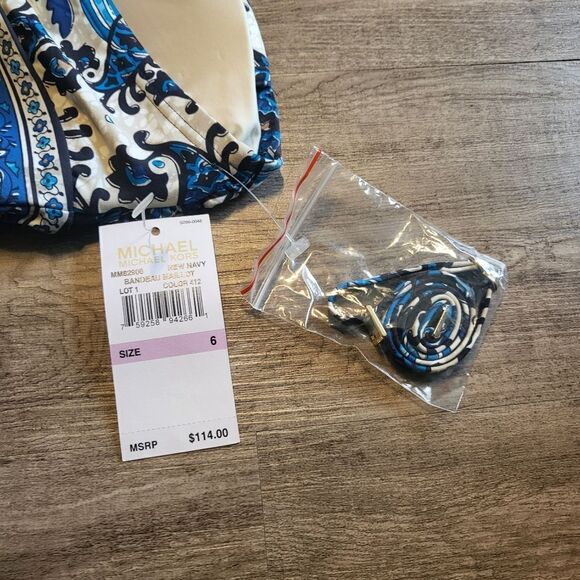 W/flaws Michael Kors Womens Bandeau One Piece Swimsuit 6 Blue M6023-f - Picture 5 of 5